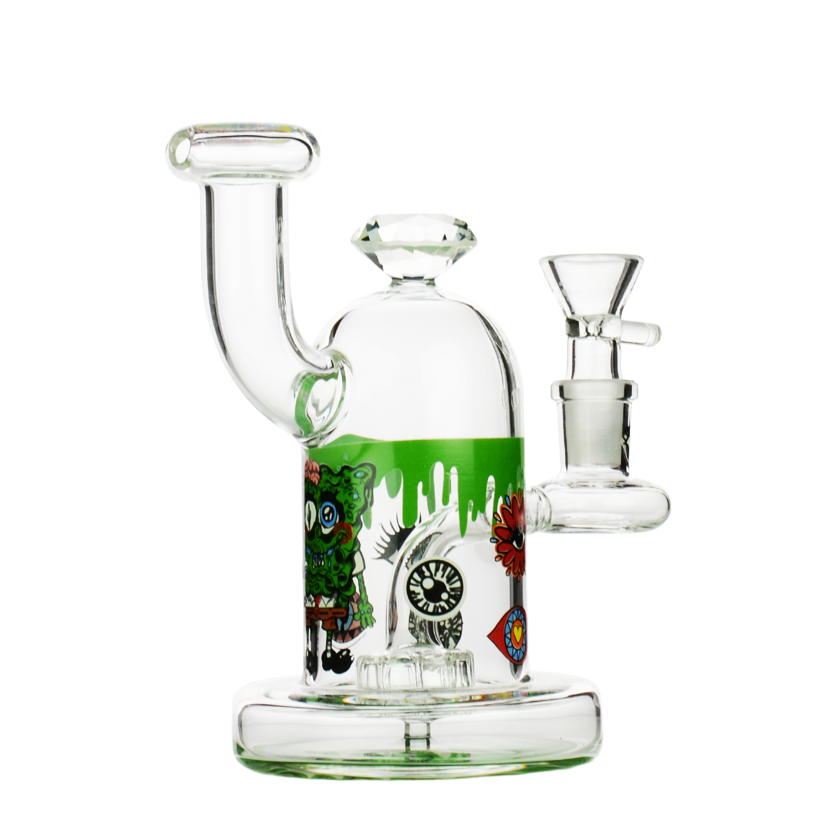 6" Glow In Dark Diamond Water Pipe with 14mm Male Bowl