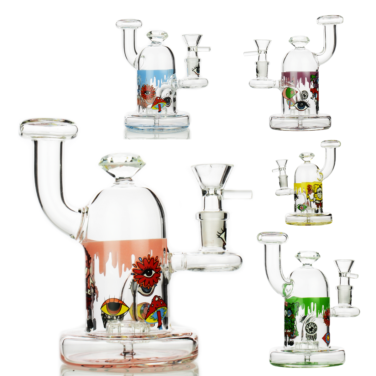 6" Glow In Dark Diamond Water Pipe with 14mm Male Bowl