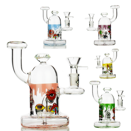 6" Glow In Dark Diamond Water Pipe with 14mm Male Bowl