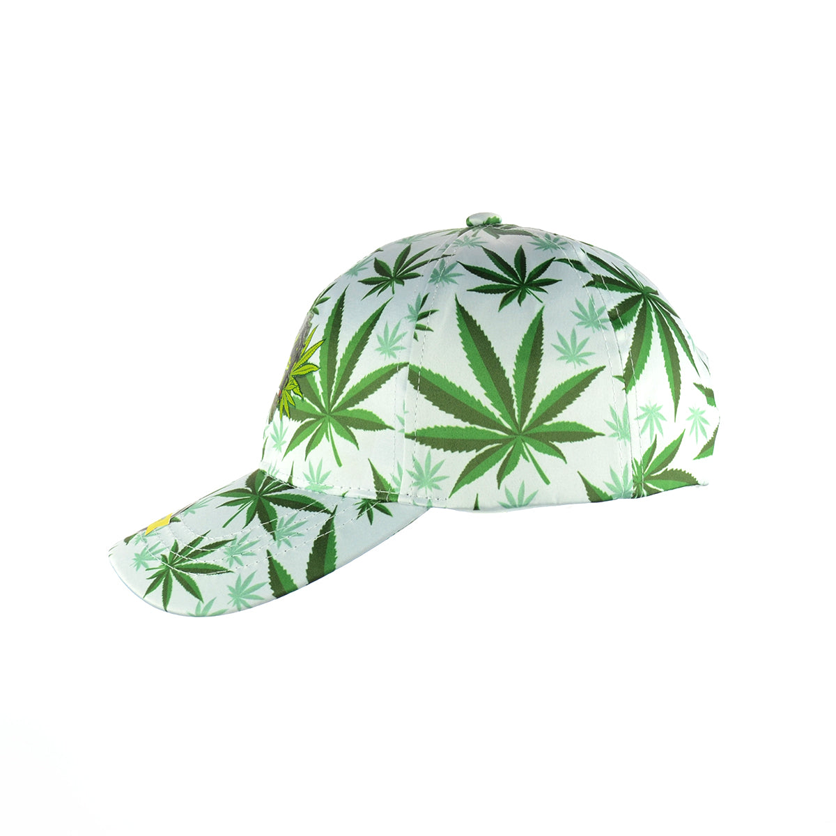 White Green Weed Leaf Smoking Skull Design Baseball Snapback Hat