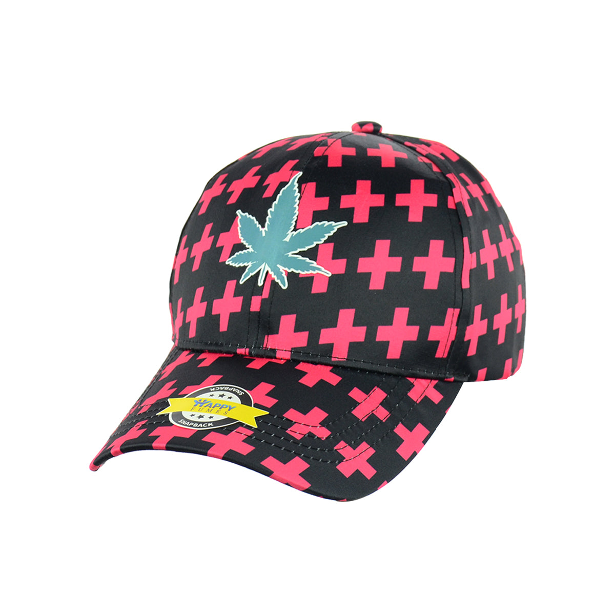 Pink Plus Weed Leaf Design Black Baseball Snapback Hat