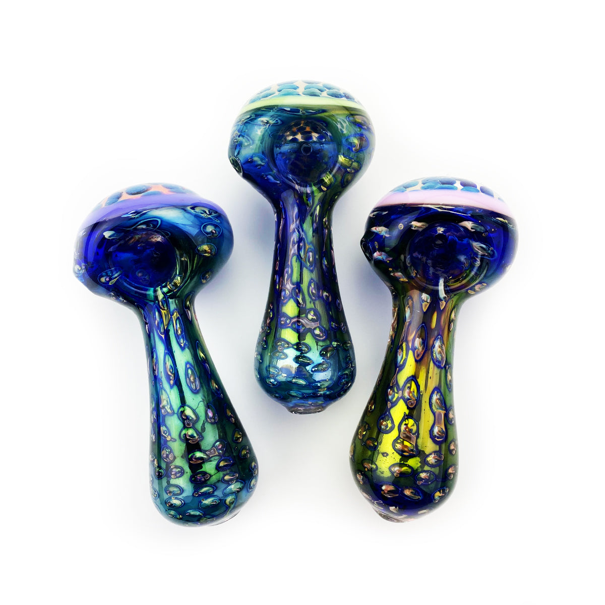 4.5" Hand Pipe Gold Fume Glass with Bubble Trap Art and Slime Head Ring