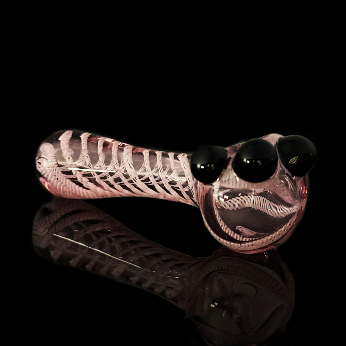 4.5" Pink Glass Hand Pipe with White Twisting Design
