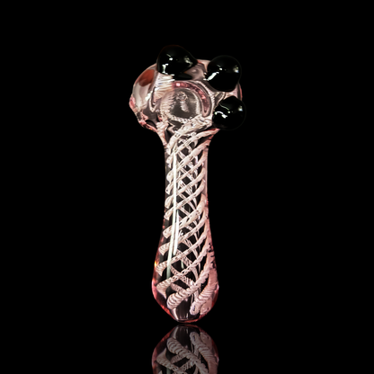 4.5" Pink Glass Hand Pipe with White Twisting Design