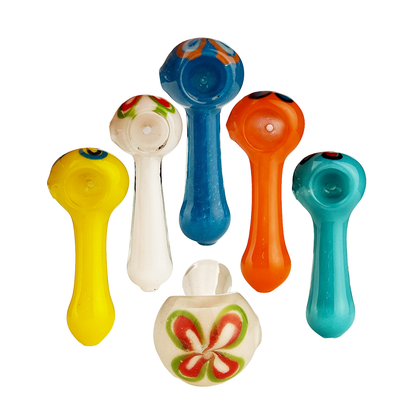 3.5" Hand Pipe with Frit Glass and Flower Design Head