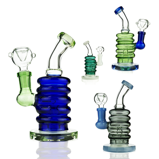 6" Water Pipe Rig Color Tube Ring Body with 14mm Male Bowl