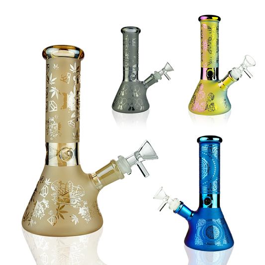 8" Beaker Frosted Glass Electroplated with 14mm Male Bowl