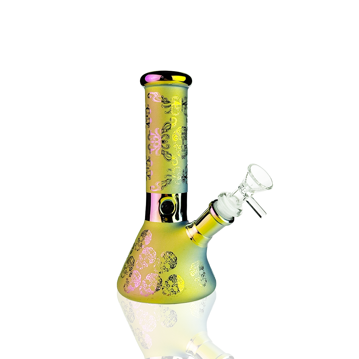 8" Beaker Frosted Glass Electroplated with 14mm Male Bowl