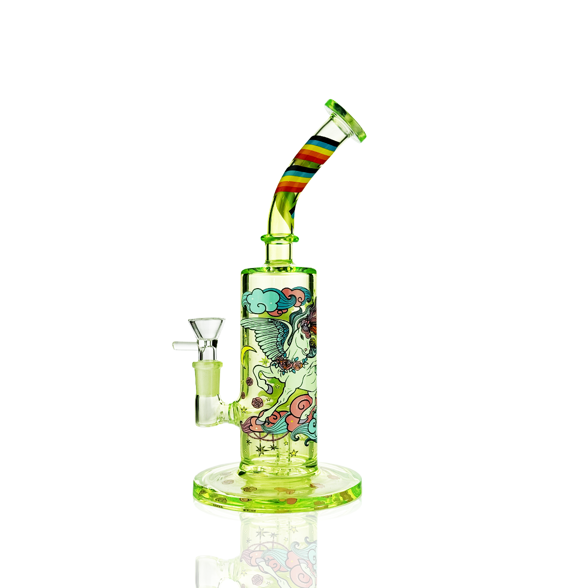 10" Rainbow Glass Water Pipe Unicorne with 14mm Male Bowl