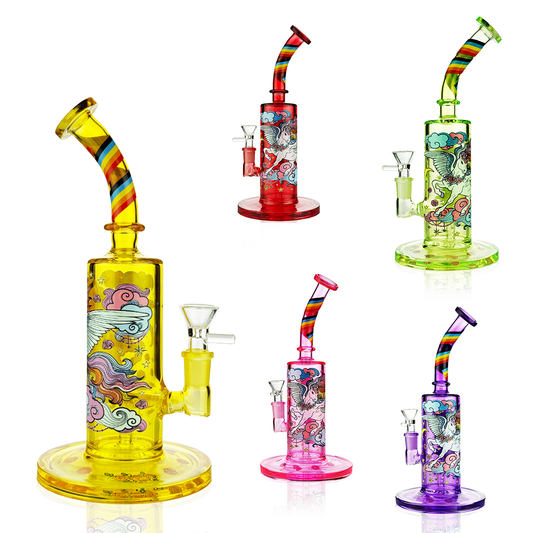10" Rainbow Glass Water Pipe Unicorne with 14mm Male Bowl