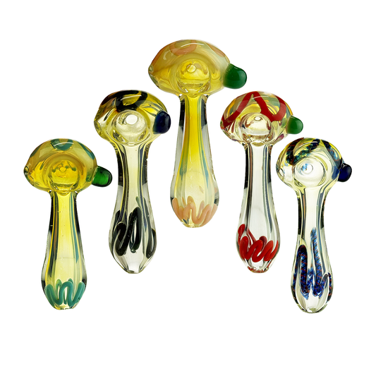4" Silver Fume Glass Hand Pipe Spoon with Flower Head
