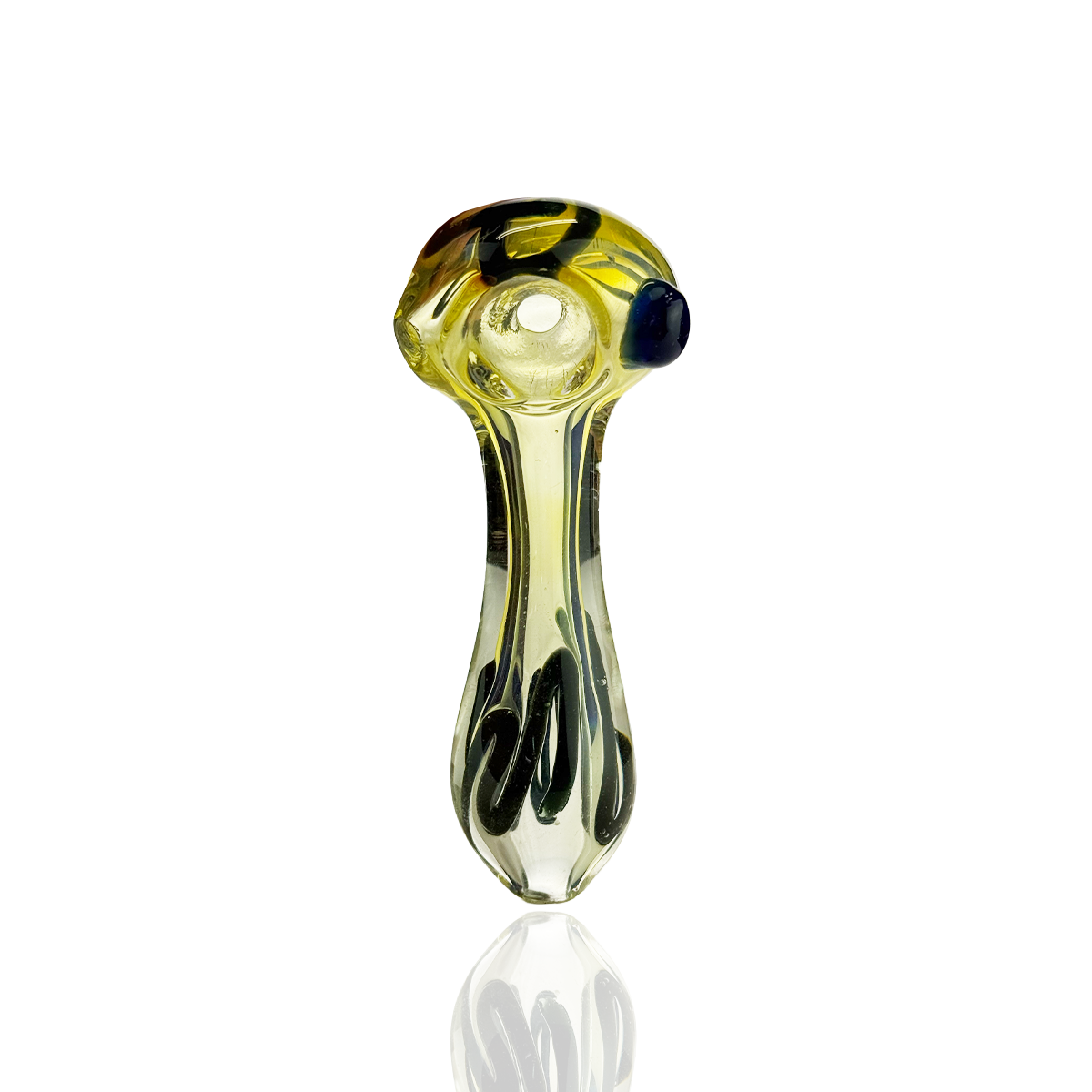 4" Silver Fume Glass Hand Pipe Spoon with Flower Head