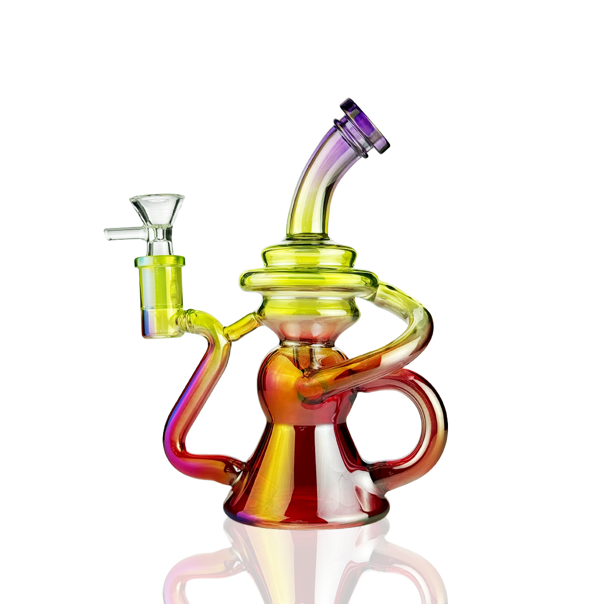 8" Multicolor Recycler Water Pipe Bong | 14mm Male Bowl | Wholesale Glass