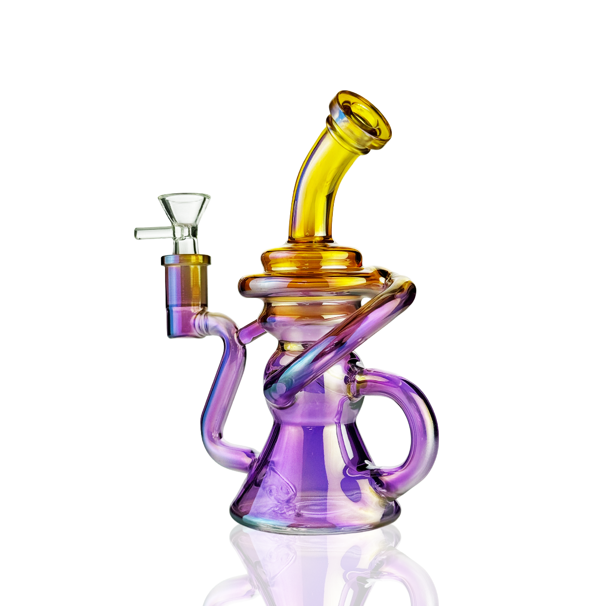 8" Multicolor Recycler Water Pipe Bong | 14mm Male Bowl | Wholesale Glass