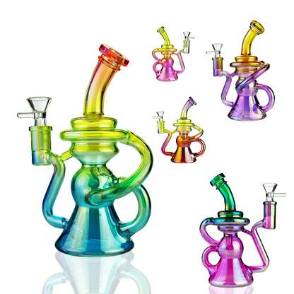 8" Multicolor Recycler Water Pipe Bong | 14mm Male Bowl | Wholesale Glass