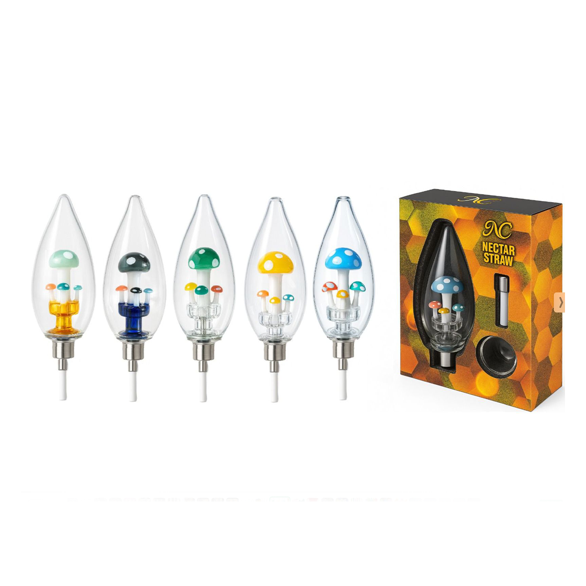 8" Mushroom Egg Oval Matrix Nectar Collector Dab Straw with Glass Jar and Ceramic Nail