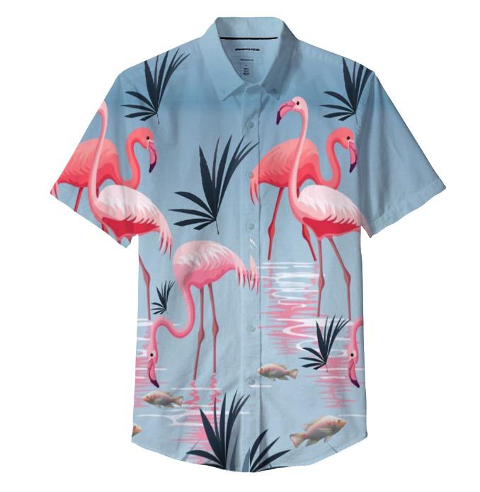 Flamingo Shirt 100% Polyester, Pack of 5 Sizes Sets, 1-M, 1-L, 1-XL, 1-XXL, 1-XXXL