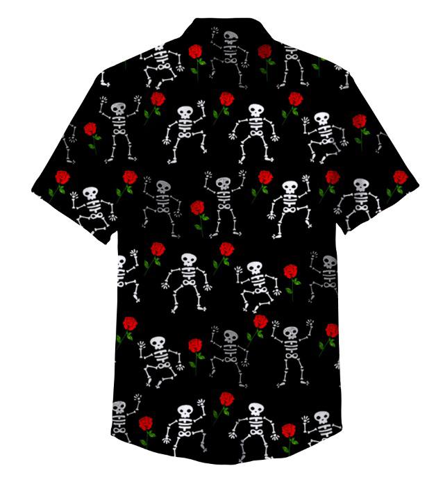 Skeleton Party Black Shirt 100% Polyester, Pack of 5 Sizes Sets, 1-M, 1-L, 1-XL, 1-XXL, 1-XXXL