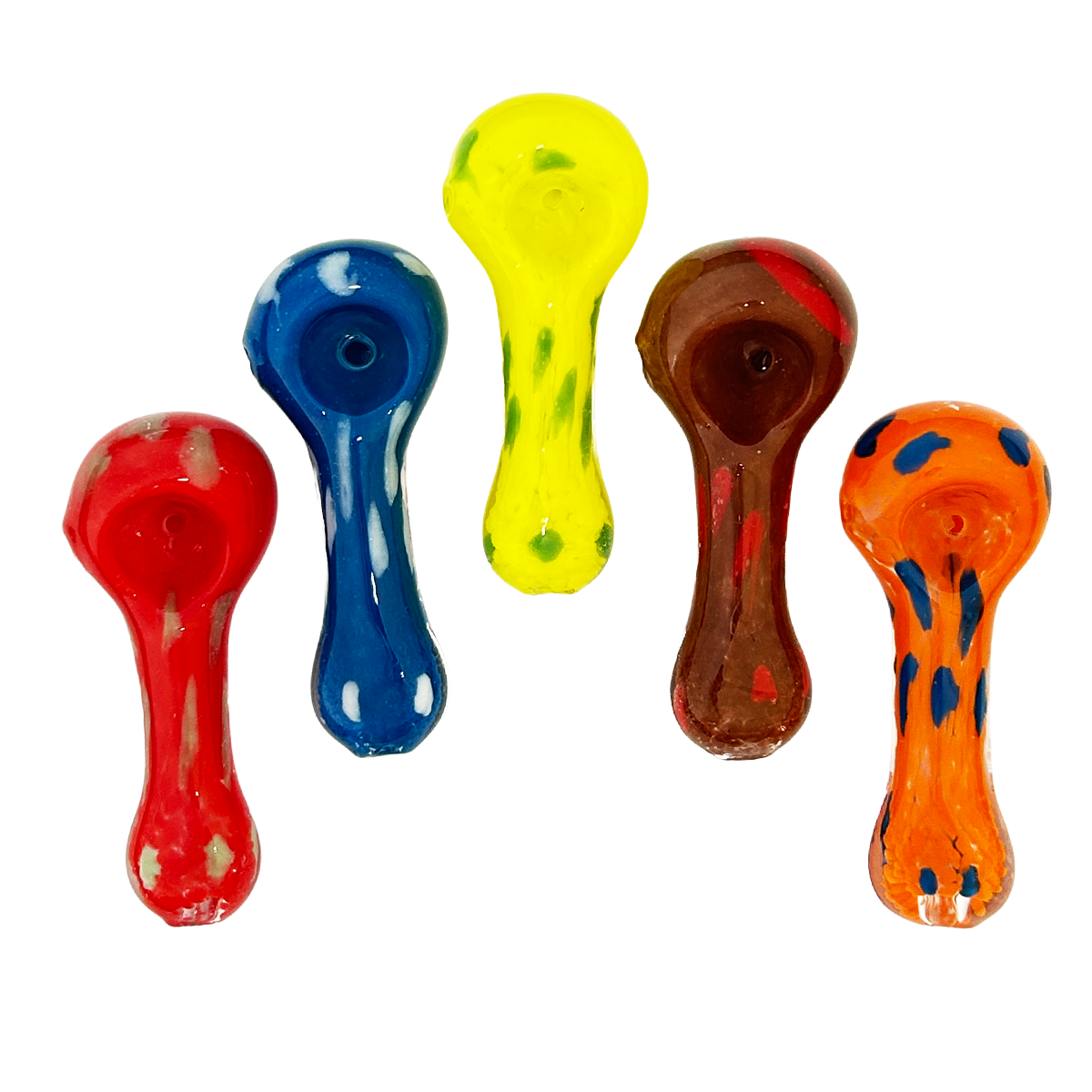 3.5" Hand Pipe Spoon with Frit Glass and Color Dots