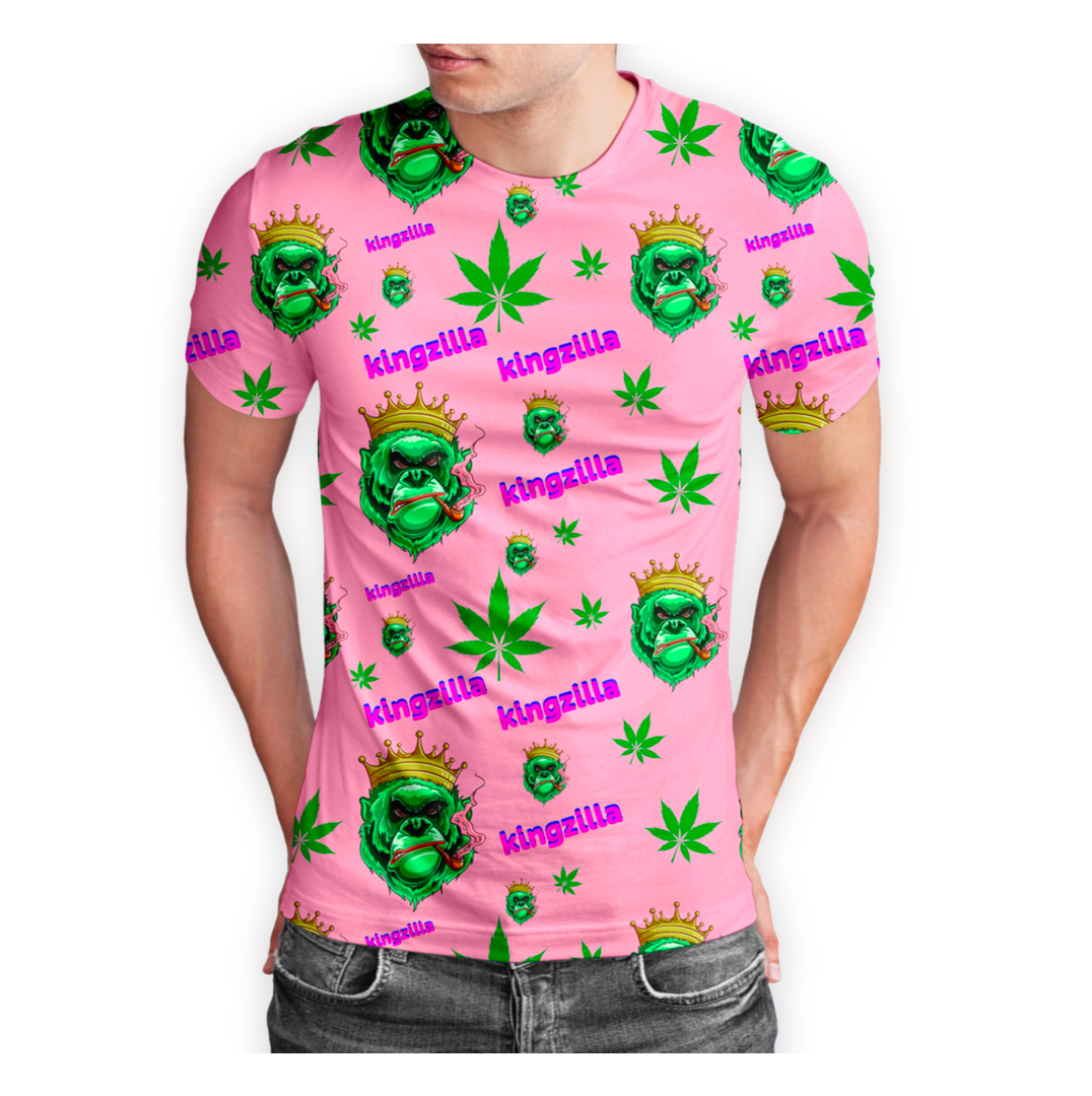 Kingzilla Cannabis Leaf Pink Short Sleeve T-Shirt Pack of 5 Units 1-M, 1-L, 1-XL, 1-XXL, 1-XXXL -- 100% Polyester