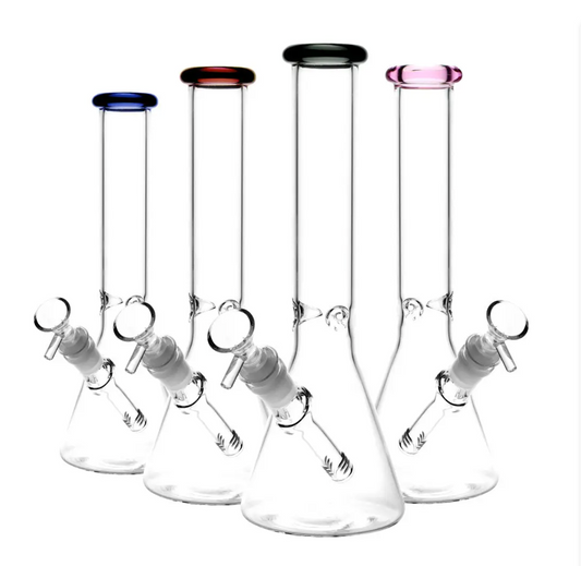 10" Clear Glass Color Mouth Beaker Downstem and 14mm Bowl