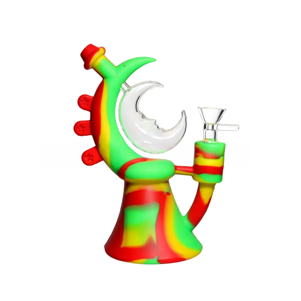 8" Silicone Water Pipe | Glass Moon Design | 14mm Male Bowl