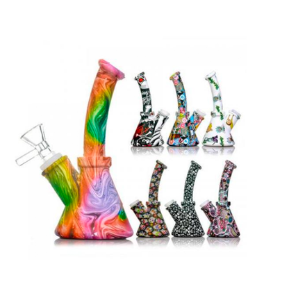 5-Inch Printed Silicone Beaker Bong with 14mm Male Bowl