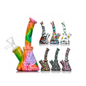 A set of colorful glass water pipes on a white background, featuring a large marbled rainbow water pipe in the foreground and five smaller multicolored patterns in the background.