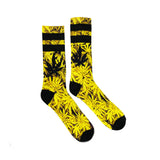 Cannabis Leaf Print Yellow Socks 95% Polyester, 5% Elastane