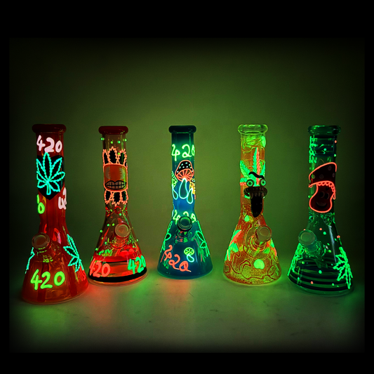 10" 3D Beaker Glow in Dark Water Pipe with 14mm Male Bowl