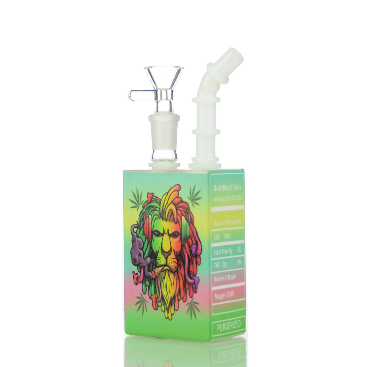 8" Rasta Lion Juice Box Bong Happy Fumes Glass with 14mm Male Bowl