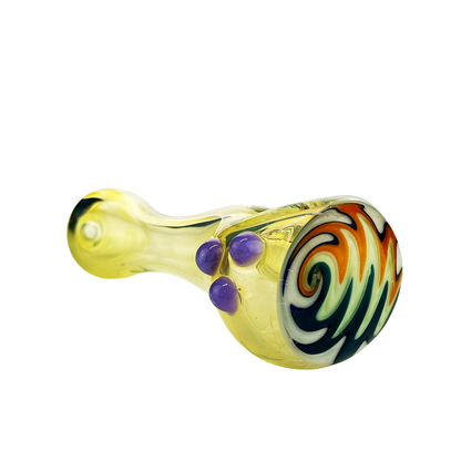 4.5" Silver Fume Glass Hand Pipe Spoon with Wig Wag Head Design