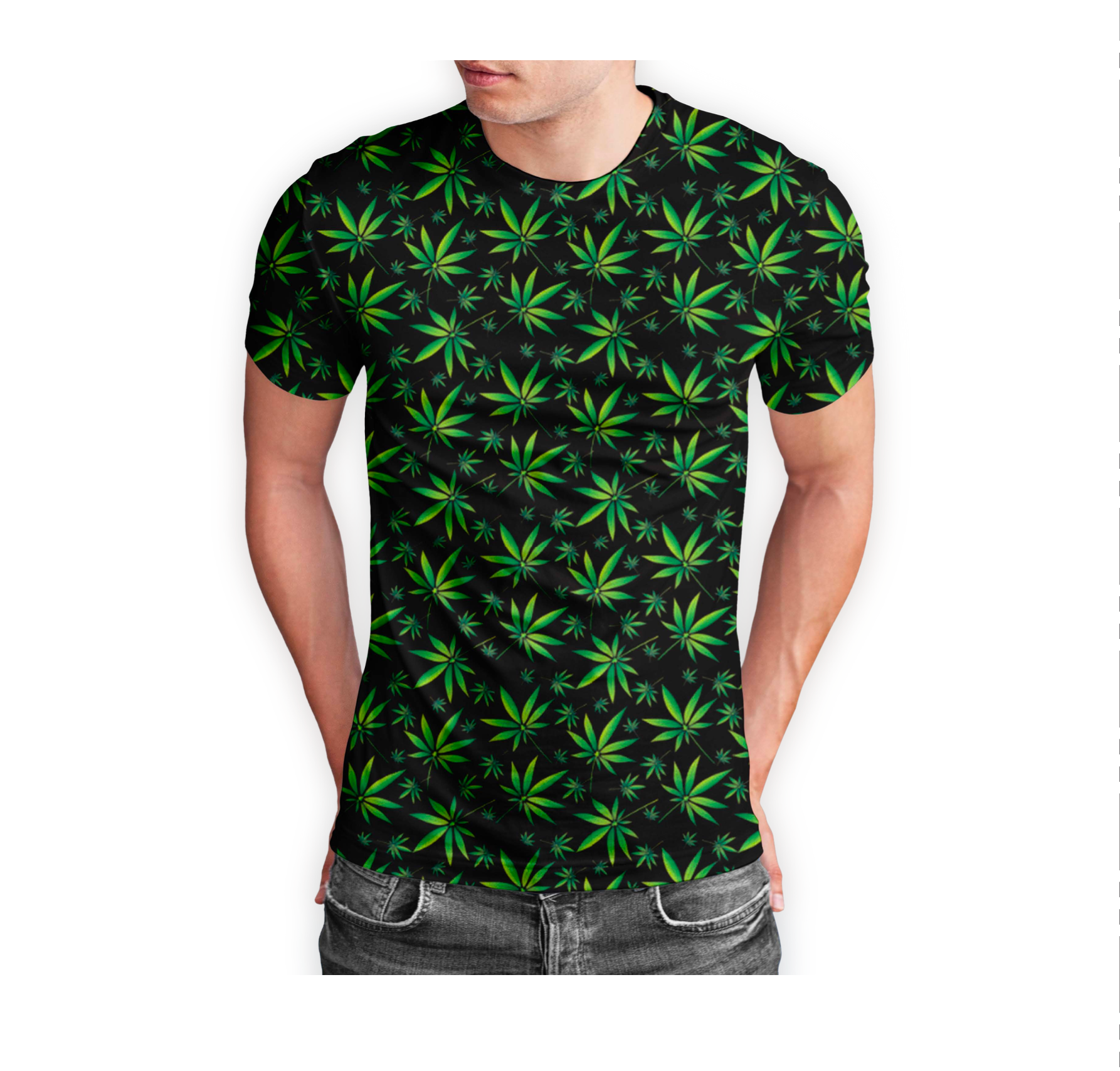 Green Leaf Black T-Shirt Short Sleeve Pack of  5 Units 1-M, 1-L, 1-XL, 1-XXL, 1-XXXL -- 100% Polyester