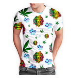 Rasta Lion Cannabis Leaf White Short Sleeve T-Shirt Pack of 5 Units 1-M, 1-L, 1-XL, 1-XXL, 1-XXXL -- 100% Polyesterf
