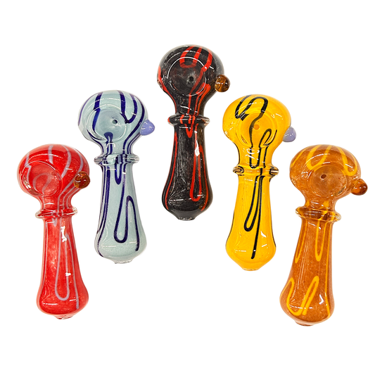 4.5" Hand Pipe Spoon with Ring and Color Frit Glass