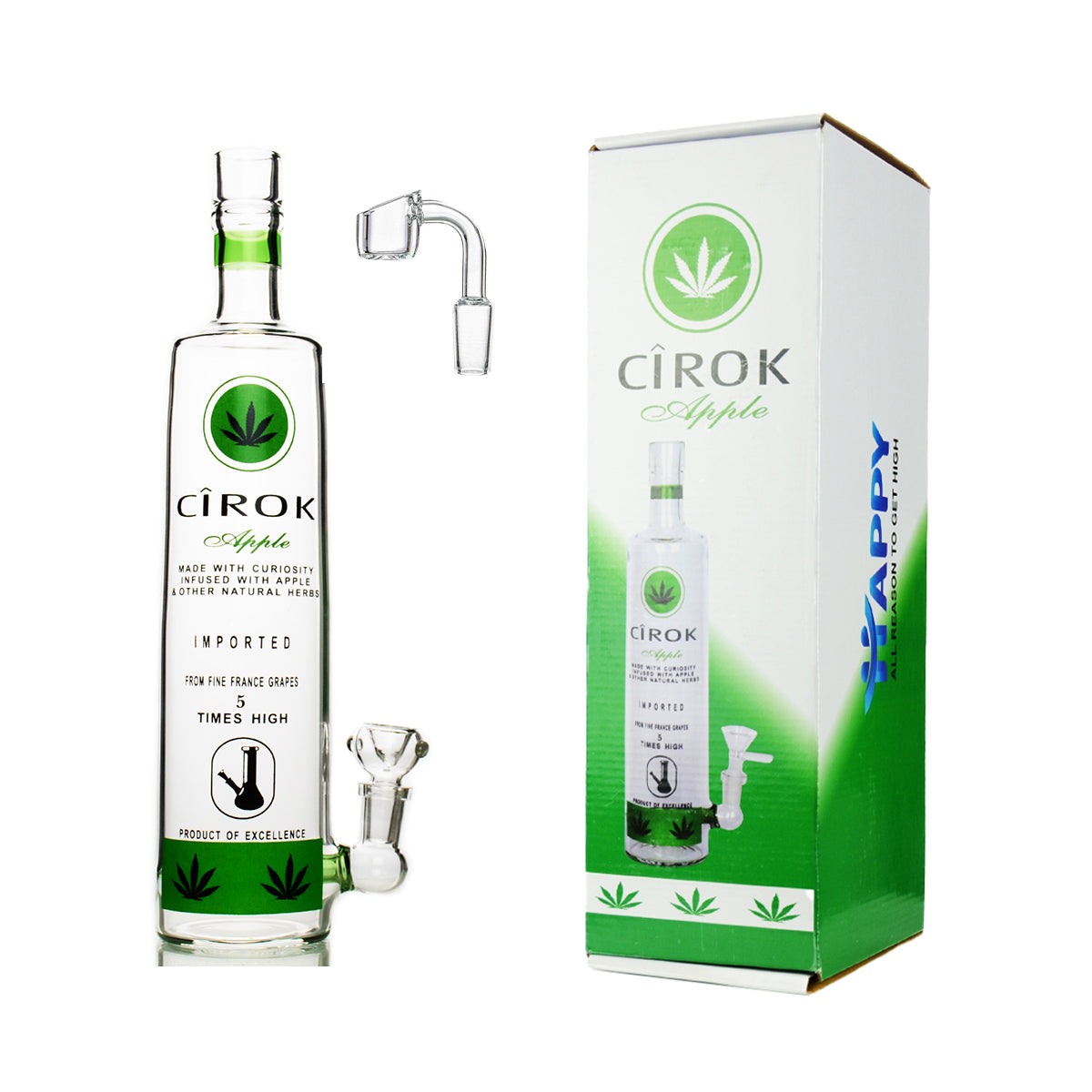 12" Cirok Vodka Bottle Five Time High with 14m Male Bowl and 14mm Male Banger