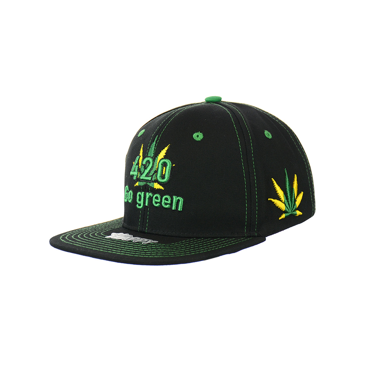 420 Go Green Embroidered Snapback Hat 100% Cotton