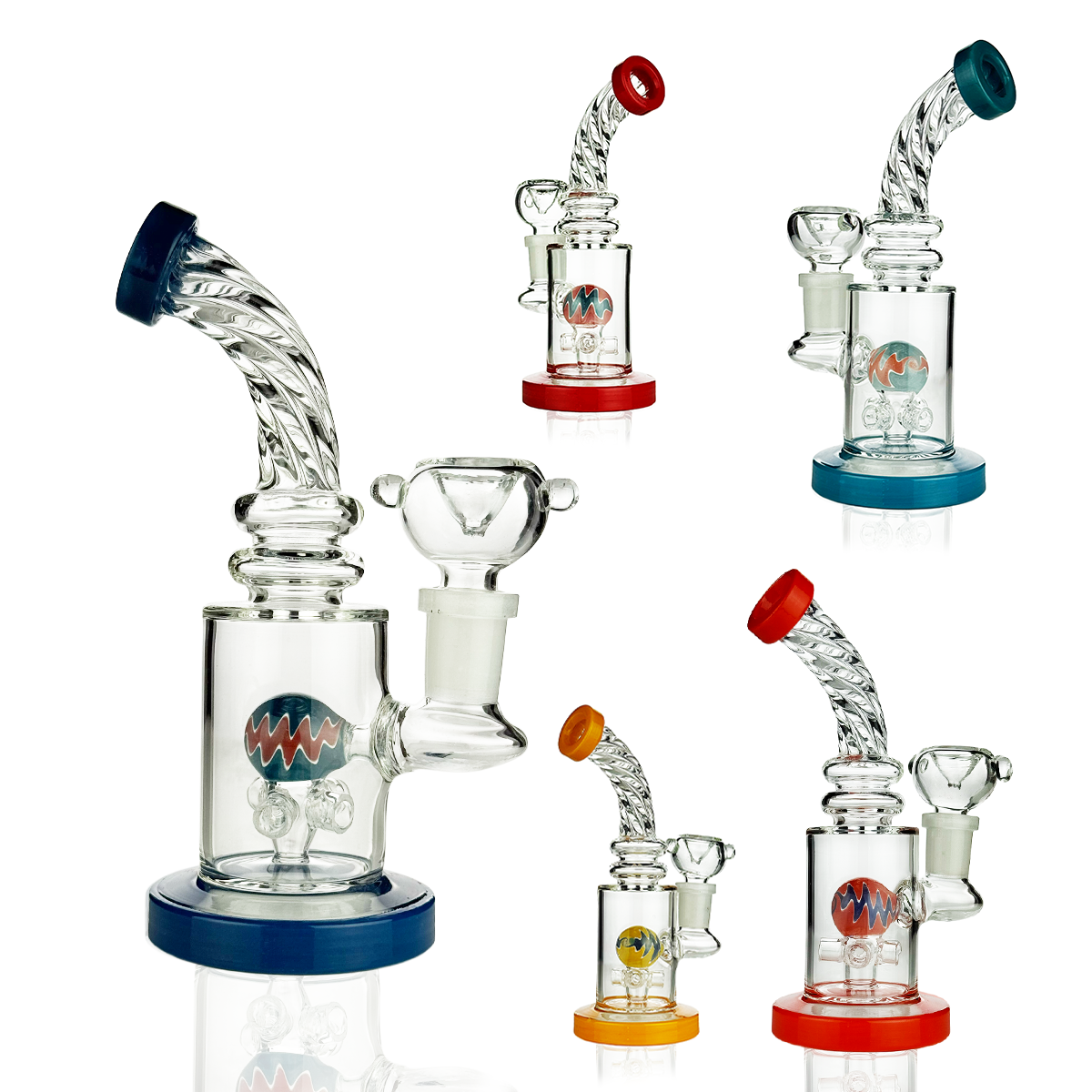 6" Sphere Water Pipe Rig with 14mm Male Bowl and Rod Color