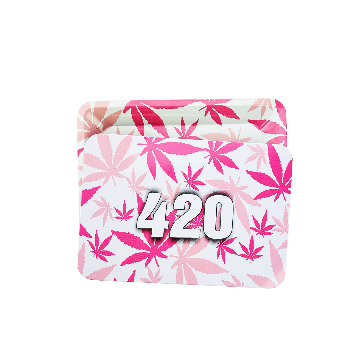 Pink Weed Leaf Magnetic Lid Rolling Tray Small - Size 7in x 5in