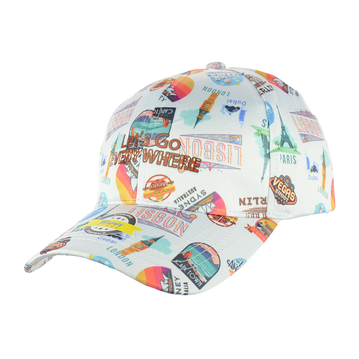 Let's Go Everywhere Design White Baseball Snapback Hat