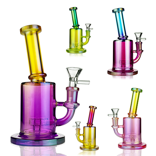 7" Electroplated Double Colored Glass Water Pipe Bong with Shower and 14mm Male Bowl