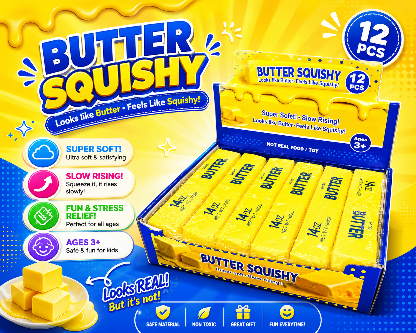 14OZ Squishy Butter - 12pcs Display