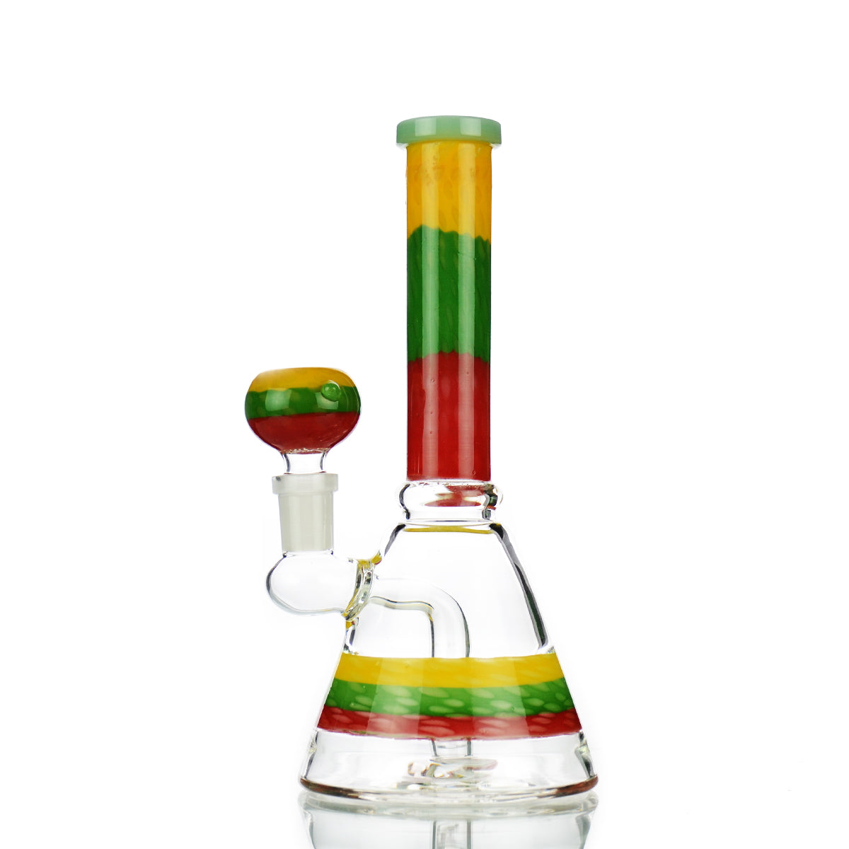 8" Beaker Rasta Color with 14mm Male Bowl