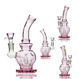 7" Happy Fumes Glass Pink Ice Punch Design Water Pipe with 14mm Male Bowl