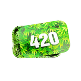 Green 420 Magnetic Lid Medium Metal Rolling Tray - Size - 7.5*11.5