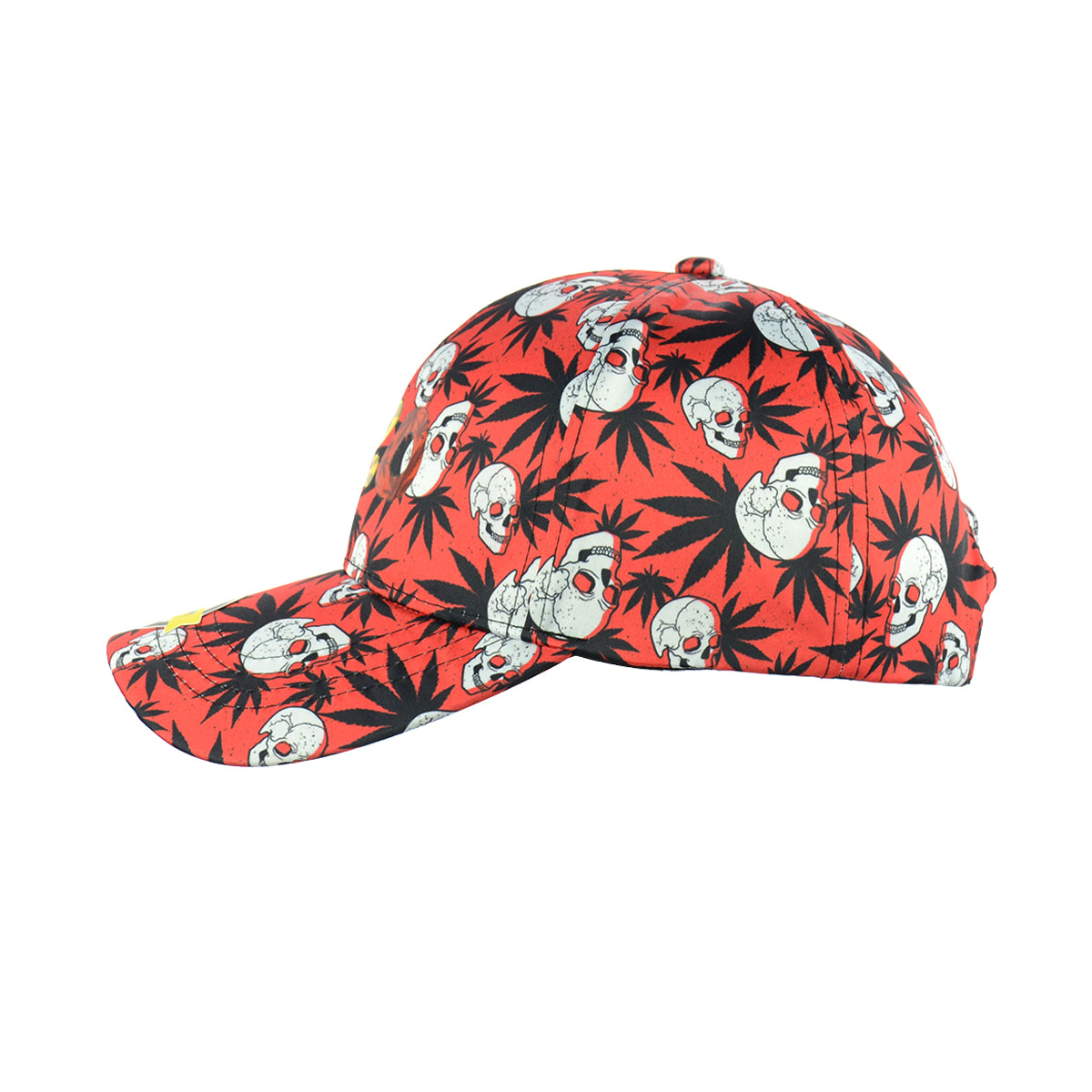 420 Skull Weed Leaf Design Red Baseball Snap Back Hat