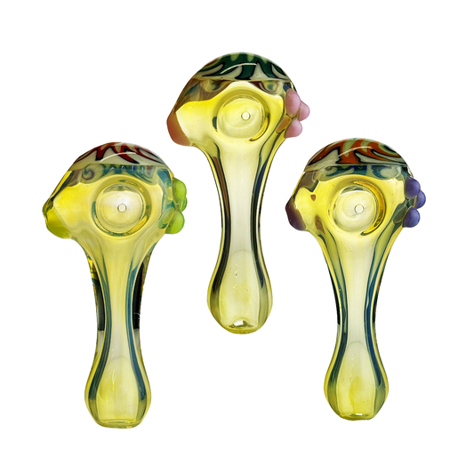 4.5" Silver Fume Glass Hand Pipe Spoon with Wig Wag Head Design