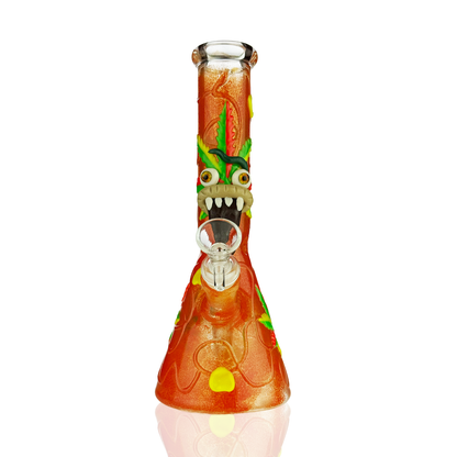 10" 3D Beaker Glow in Dark Water Pipe with 14mm Male Bowl