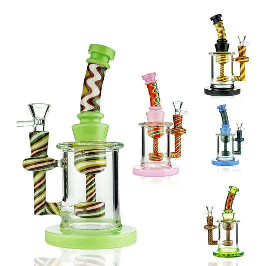 8" Wigwag Water Pipe | Reversal Glass | 14mm Male Bowl