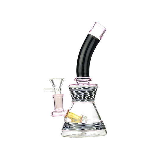 8" Black White WigWag Art Bong with 14mm Male Bowl